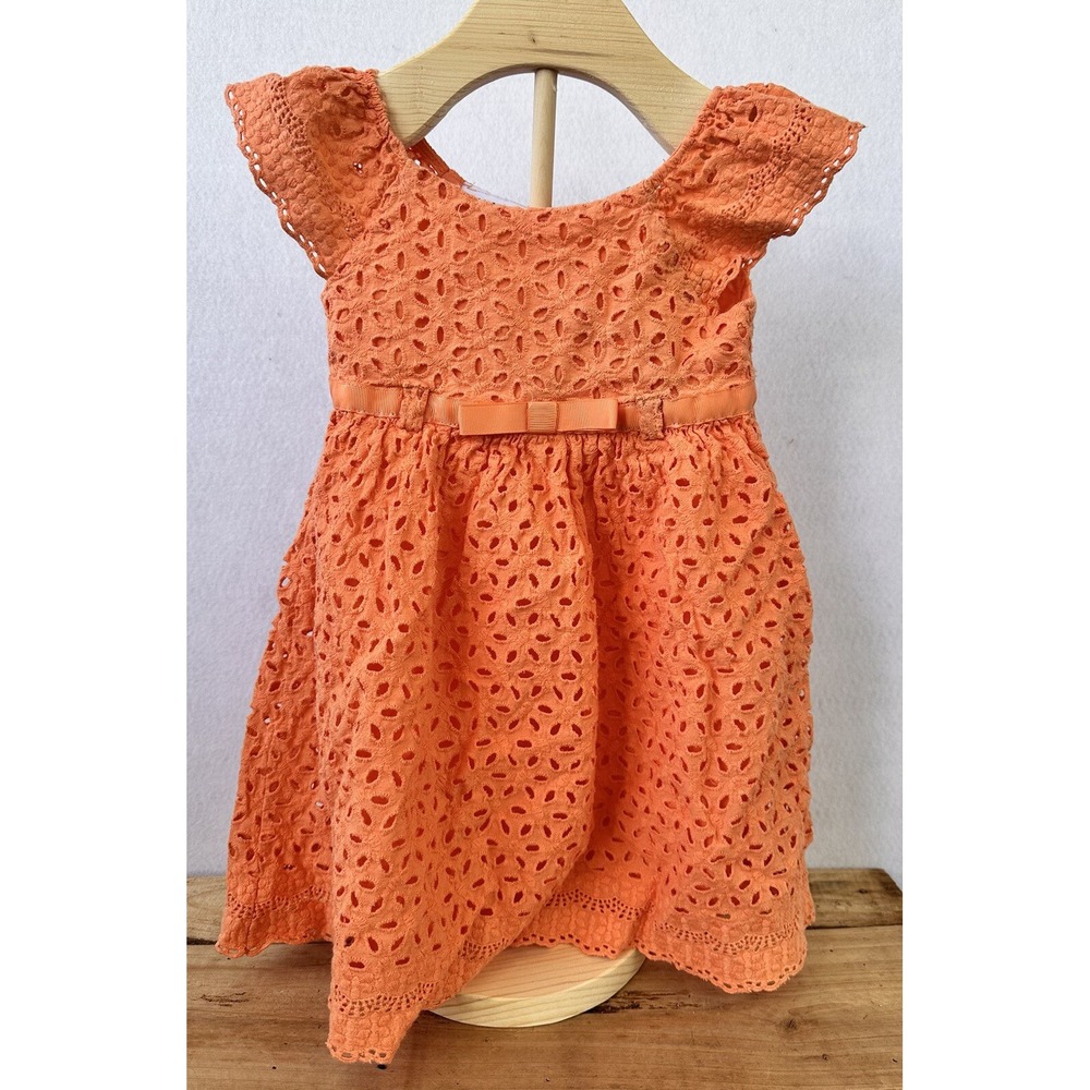 Blueberi Eyelet Cottagecore Whimsy Dress 3T Tangerine Orange Ruffles Summer